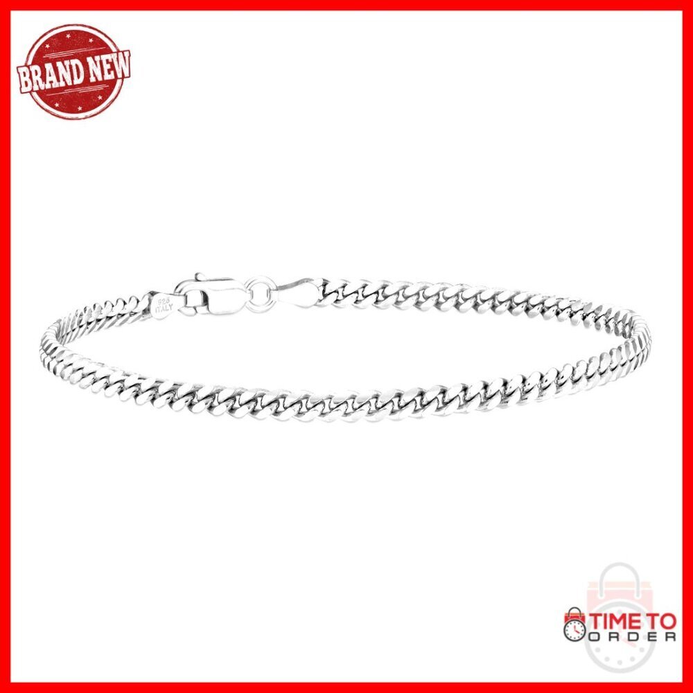 Sterling Silver Cuban Link Bracelet for Men, 3.2mm, Lobster Clasp